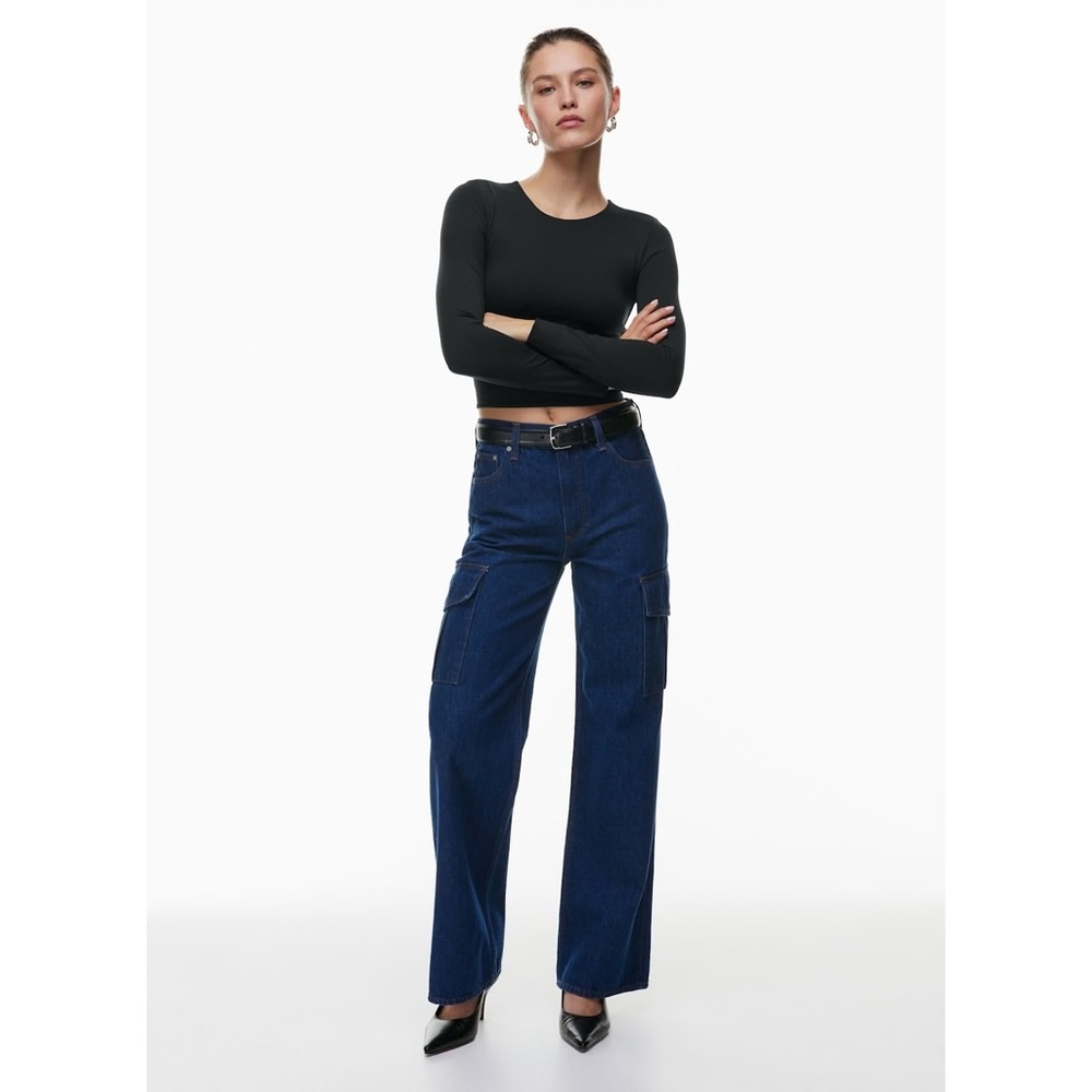 Denim Forum Dark Blue Wide Leg Cargo Jeans